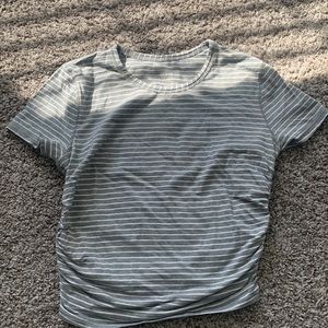 lululemon gray and white striped cotton crop tee